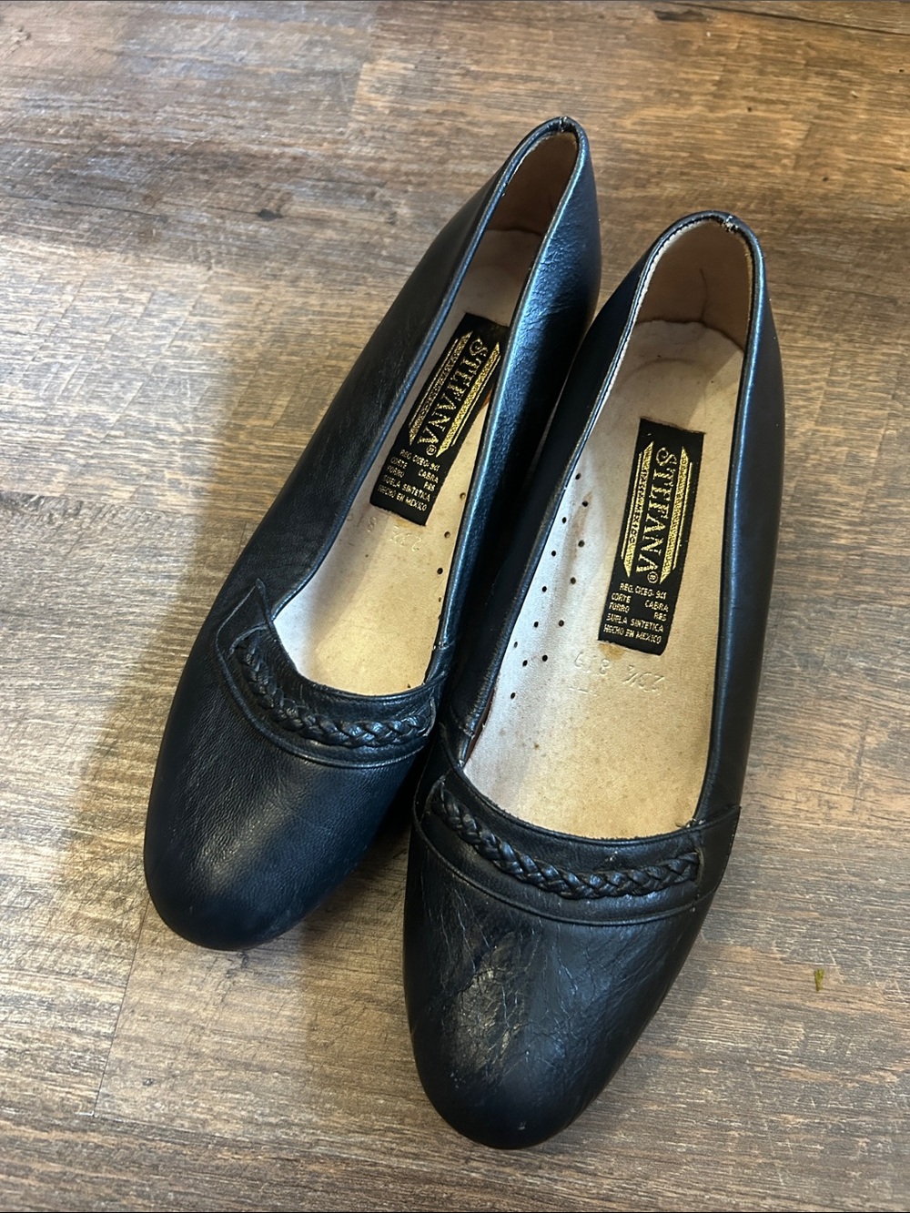 Black Leather Braided Trim Women's Shoes